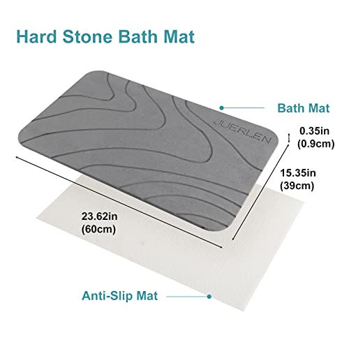 JUERLEN 2 Pack Diatomaceous Earth Shower Mat - Fast-Drying Grey Wave Stone Bath Mat 24x16