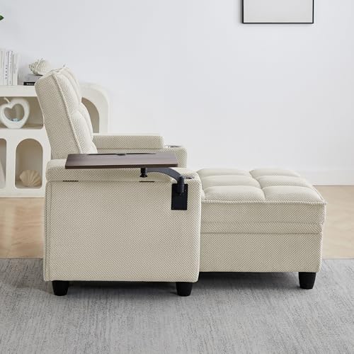 Convertible Sleeper Chair with Storage, USB Port & Swivel Tray Table