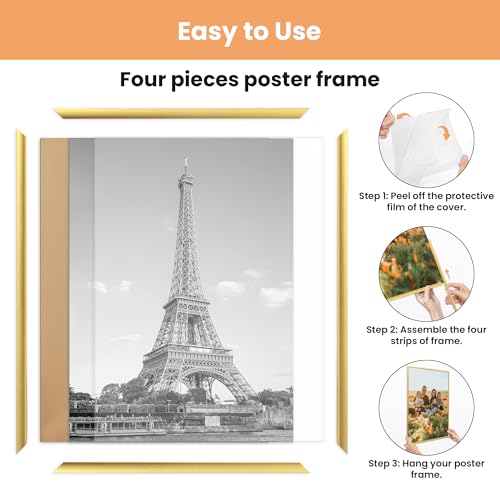Upsimples 20x30 Poster Frame - Gold, Easy Slide-In Assembly, 3 Pack