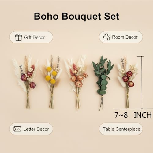 16 Varieties Natural Dried Flowers Set, 7-8 Inch Mini Stems for Boho Decor