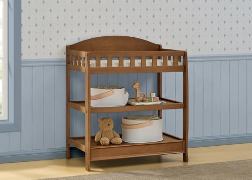 Infant Wooden Changing Table with Pad & 2 Storage Shelves - Chestnut