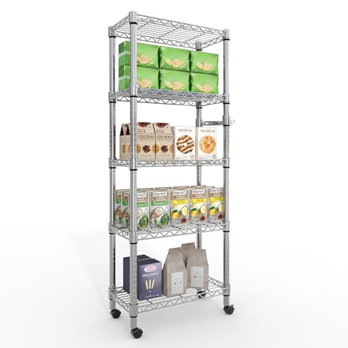 61-Inch Rolling Metal Wire Storage Rack with 5 Tiers and Wheels