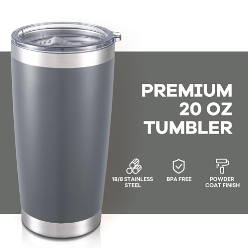 Orebigo 20 oz Tumbler with Lid, Gray - Stainless Steel Vacuum Insulated Cup
