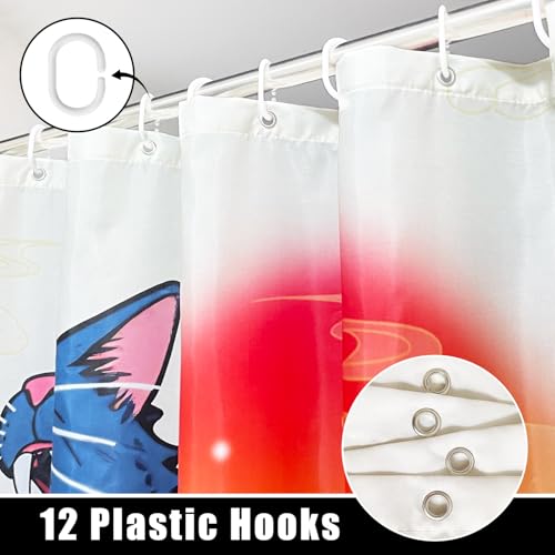 Blue Cat Monster Shower Curtain - Japanese Anime Style, 72 x 72 Inches
