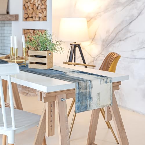 AILUER 13x36 White Gray Table Runner Linen, Modern Farmhouse Dresser Decor