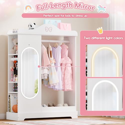Kids Armoire with Mirror and Jewelry Cabinet, White Dress-Up Wardrobe