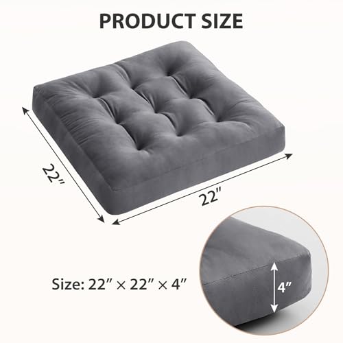 Large Meditation Floor Pillow Set of 2 - Square Support Cushions for Yoga & Lounge, Dark Gray 22x22 inch