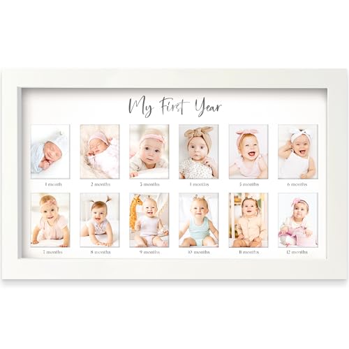 My First Year Baby Photo Frame - 12 Month Milestone Picture Frame (Alpine White)