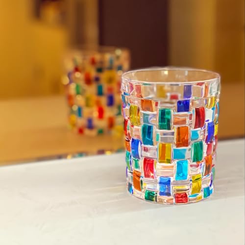 Hand-Painted Colorful Glass Tumblers, Set of 6 Textured Drinking Glasses