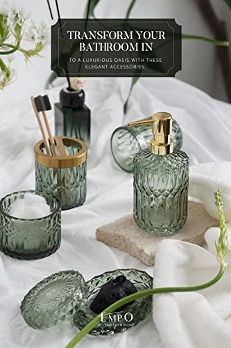 6-Piece Sage Green Glass Bathroom Accessory Set - Vintage Crystal Design