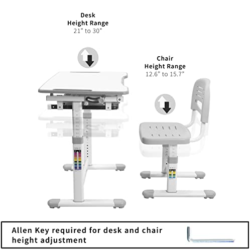 Height Adjustable Kids Desk and Chair Set with Tilt Surface and Drawer