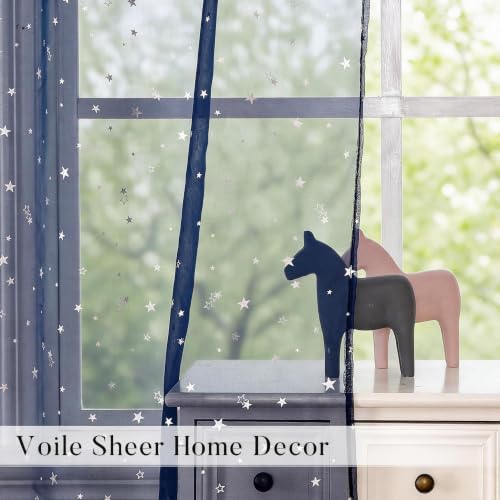 Blue & Silver Space Theme Sheer Curtains for Kids Room 39"W x 106"L, Pack of 2