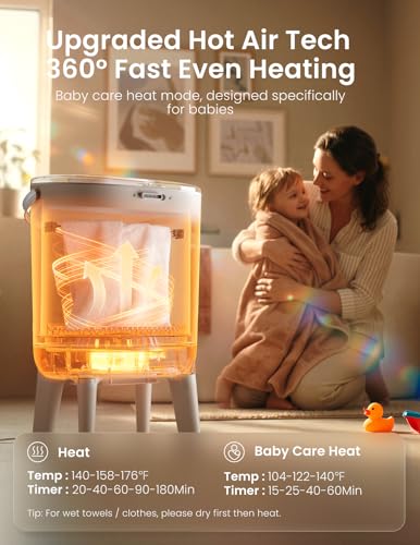 Bucket Towel Warmer with Drying Mode, Baby Care Settings & Child Lock