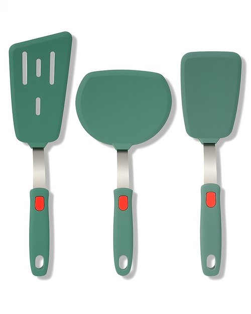 Brigii Silicone Spatula Turner Set of 3,Heat Resistant,430 Stainless Steel Core, BPA-Free Kitchen Utensils Set for Cooking,Baking,Flipping,Dishwasher Safe(Dark Green)