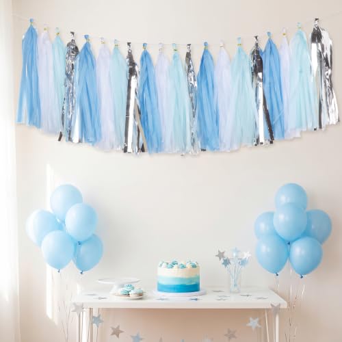 Blue and Silver Tassel Garland Kit - 20 Pcs Tissue Paper DIY Banner