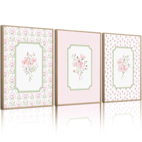 Pink Floral Canvas Wall Art Nursery Botanical Prints 3-Piece Set 12x16 Inch