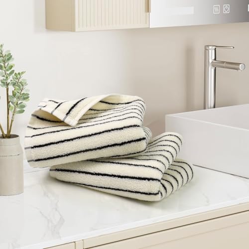 Jacquotha Black and White Striped Cotton Hand Towels 14x29