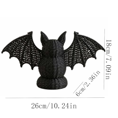 Hand-Woven Black Rattan Bat Figurine - Halloween & Gothic Table Decor