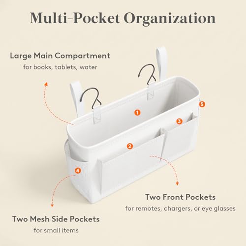 Bedside Caddy Storage Organizer with Hanging Straps for Dorm and Bunk Beds