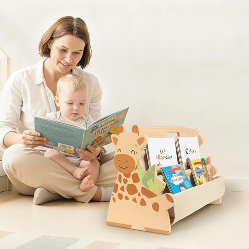 Double-Sided Toddler Bookshelf - 4-Tier Montessori Wooden Book Rack