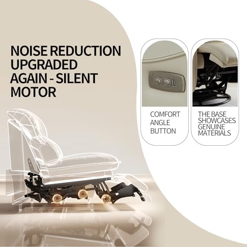 Power Recliner Glider Rocker Chair with 270° Swivel, Beige Leather