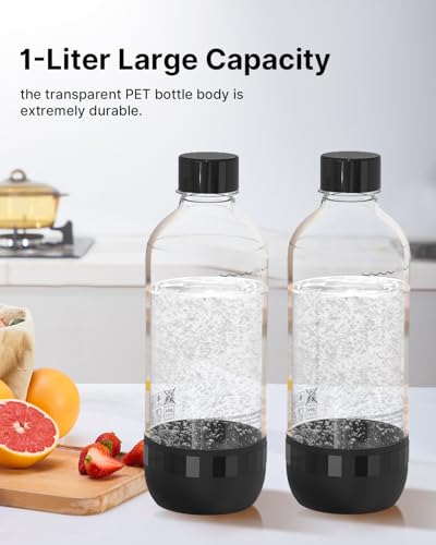PinPure 2-Pack 1L Reusable BPA-Free Carbonated Water Bottles for Soda Makers