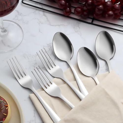 24-Piece Stainless Steel Silverware Set: 12 Dinner Forks and 12 Spoons