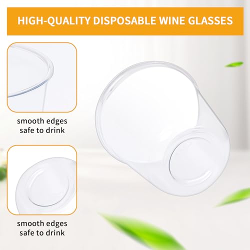 RMERVE Disposable Stemless Plastic Wine Glasses 12oz Clear 50 Pcs for Parties