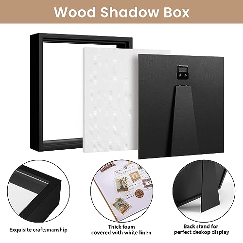 5x5 Inch Shadow Box Frame with Linen Back and Push Pins, Black