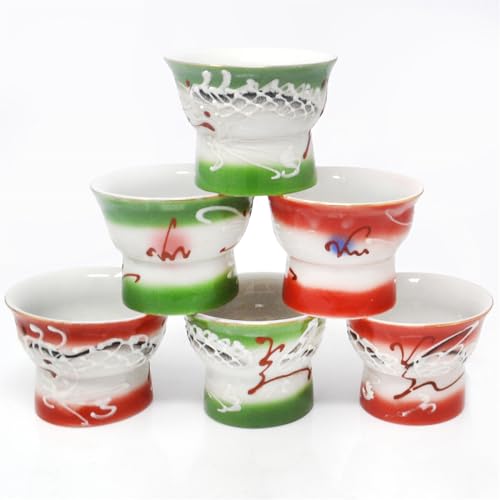 Set of 6 Ceramic & Glass Sake Cups - Japanese Tea & Drinkware Gift Set