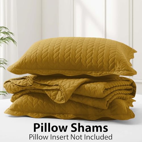 California King Embossed Quilt Bedding Set - 3 Piece Microfiber Coverlet (Ochre)