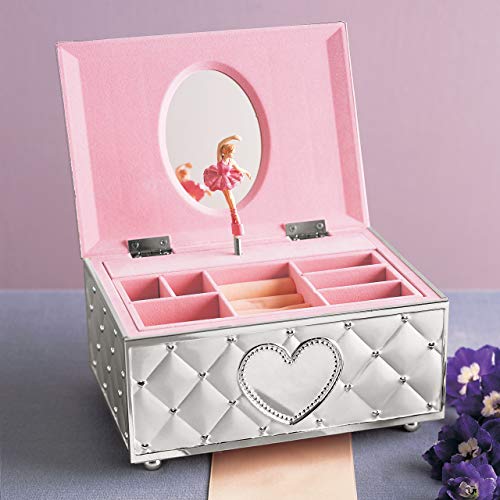 Musical Ballerina Jewelry Box with Mirror, Silverplate Keepsake Gift