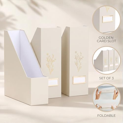 Magazine File Holder Set of 3, Decorative Desk Organizer for Paperwork