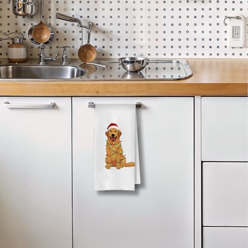 Christmas Golden Retriever Variation: Waffle Dish Towel 16x24 - Dog Mom Gifts, Kitchen Tea Towel