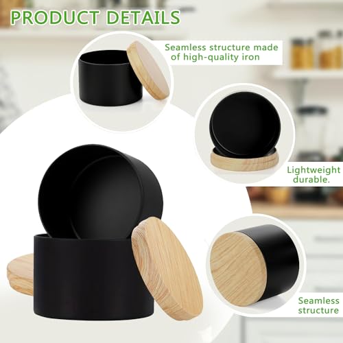 24 Pack Black Candle Tins with Wood Grain Lids - 4oz Metal Containers for Candle Making