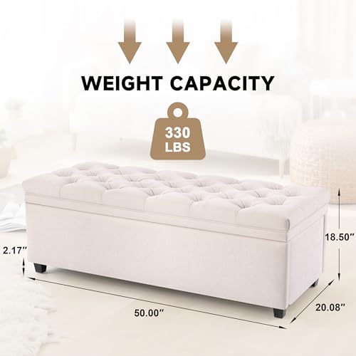 50-Inch Tufted Storage Ottoman Bench with Faux Leather Upholstery