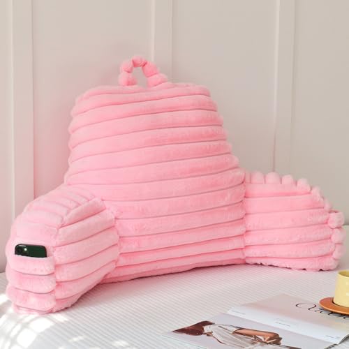 Large Reading Pillow for Adults - Back Support with Arms, Pink