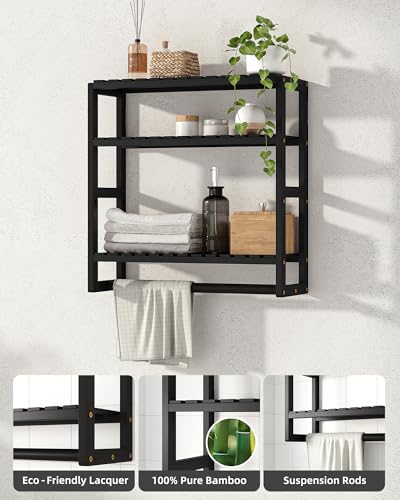 Galood 3-Tier Over the Toilet Storage Shelf - Wall Mounted Bamboo Organizer