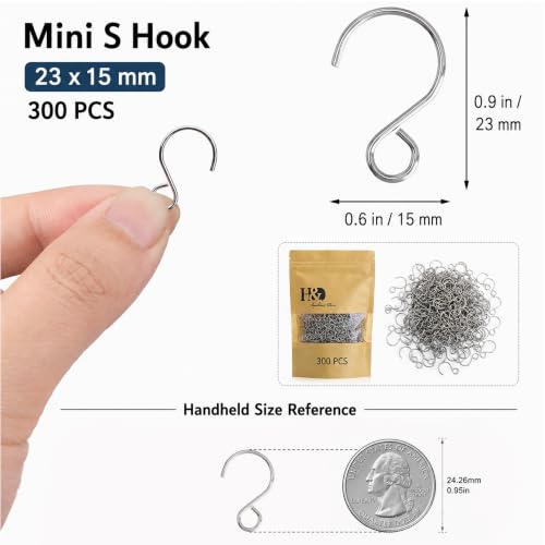 300 Pack Mini Stainless Steel S Hooks for Chandelier Crystals & Suncatchers