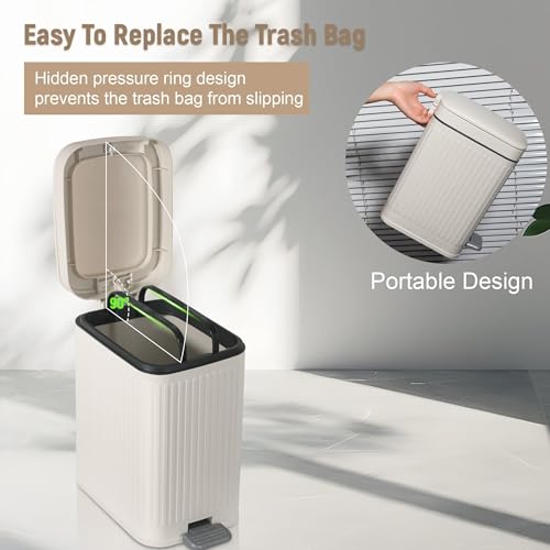 Slim Bathroom Trash Can with Lid - 1.9 Gallon Soft Close Step Garbage Can