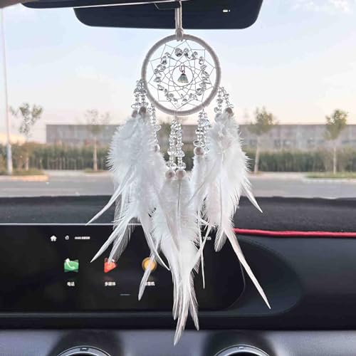 White Handmade Dream Catcher Car Rearview Mirror Hanging Ornament