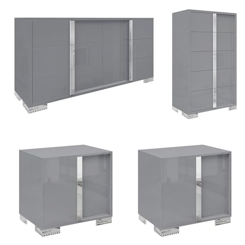 4-Piece Modern Bedroom Furniture Set with High Gloss Storage Drawers