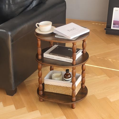 3-Tier Oval Side Table - Rustic Wood End Table & Accent Nightstand