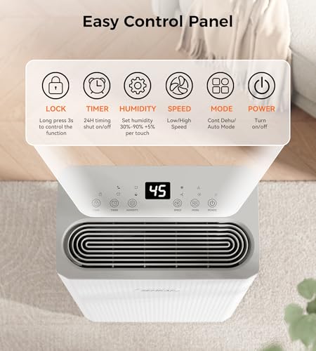 32 Pint Dehumidifier for Basement and Large Rooms with Drain Hose