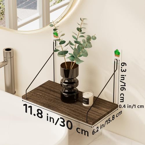 Rustic Paulownia Wood Floating Shelves - Set of 3, No-Drill Wall Storage