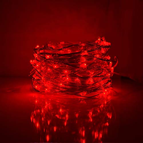 Red LED Copper Wire String Lights 33ft with Remote - Holiday & Party Decor
