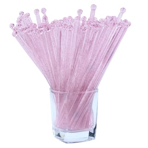 Pink Glitter Plastic Cocktail & Drink Stir Sticks - 100 Pcs, 7.24 Inches