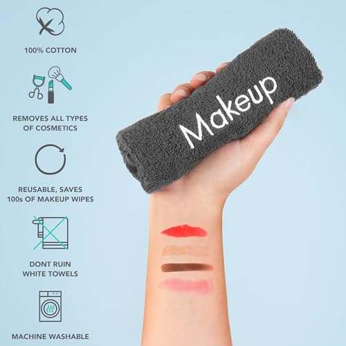 100% Cotton Makeup Remover Washcloths, Reusable Face Towels - 6 Pack, Grey