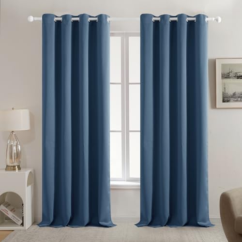 Deconovo Blackout Curtain Panel ? Solid Grommet Top, Thermal Insulated & Energy?Saving, Machine?Washable Room Darkening Window Treatment for Bedroom & Living Room, 1 Panel, Stone Blue, 42W x 95L