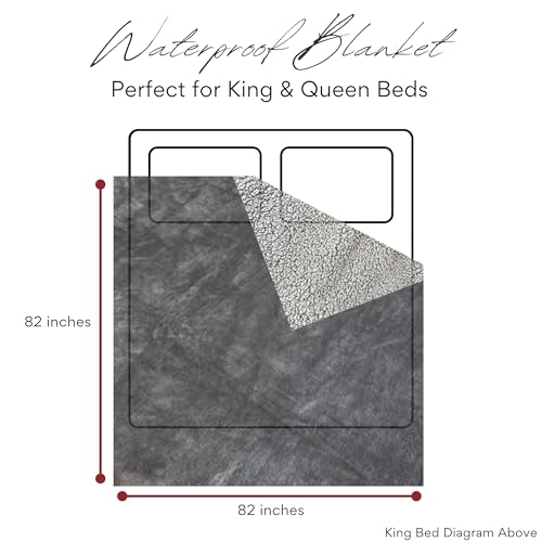 King Size Waterproof Blanket - Gray Plush Fleece, 82x82